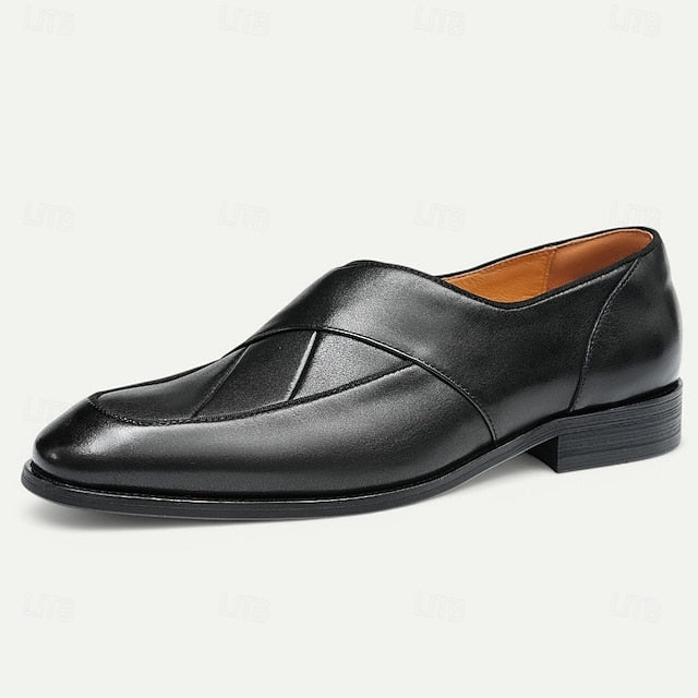 Loafers Men's Slip-On Strap - Cross Handmade Gray Leather