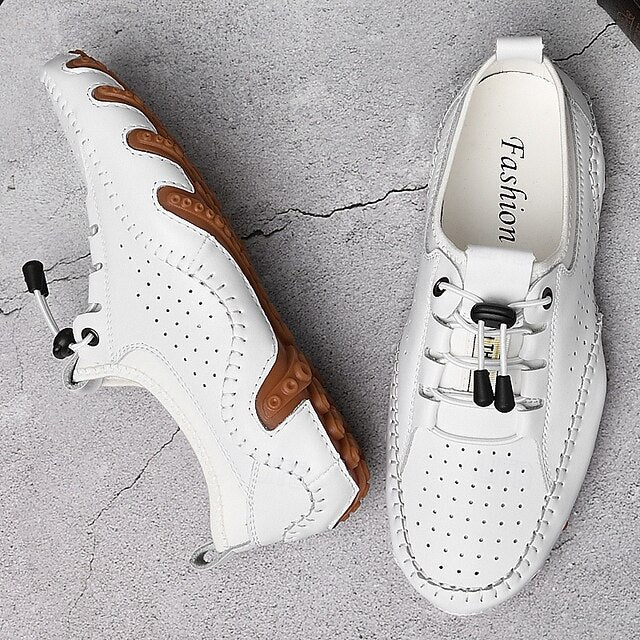 Shoes Casual Perforated with Men's White Hand-Stitched