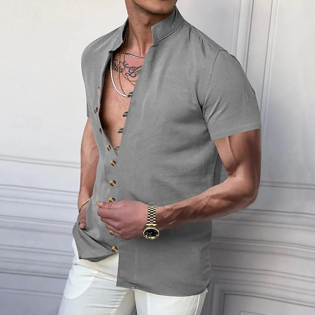 Mandarin Chinese Linen Men's Collar Shirt