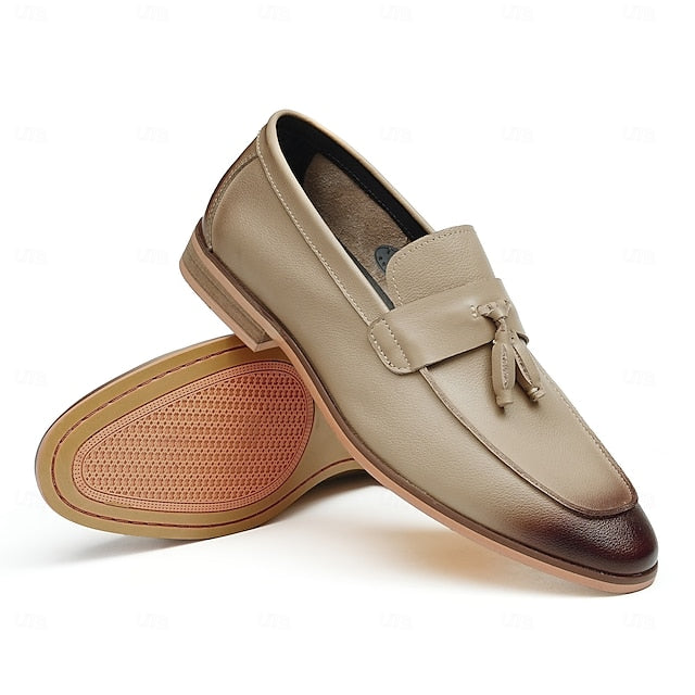 Leather Elegant Loafers Men's Tassel Genuine Slip-On -