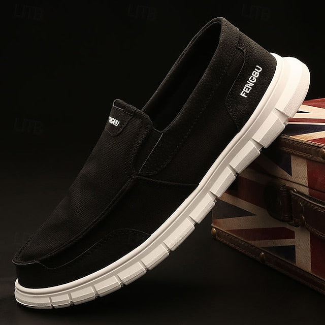 Men's Lightweight Khaki Canvas Slip-On Flexible Loafers