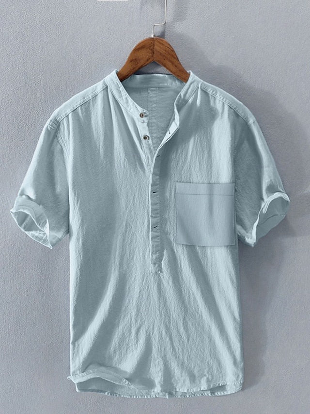 Summer Collar Linen Shirt Wear Beach Band Men's
