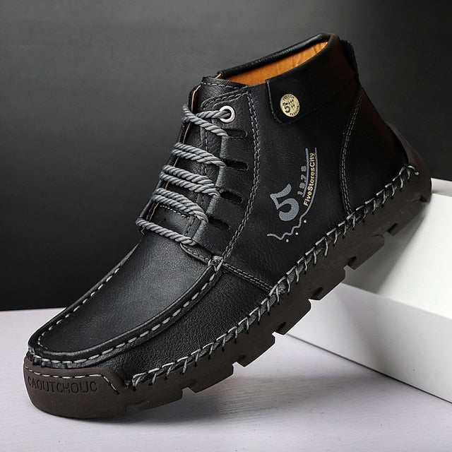 Casual Men's Lace-Up Leather Ankle Vintage Boots –