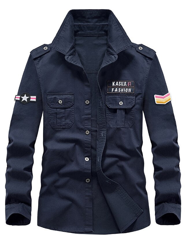 Button Cargo Up Men's Work Shirt Casual