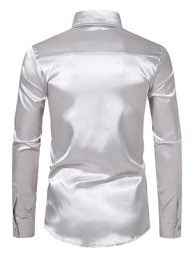Up Men's Black Satin Casual Shirt Button