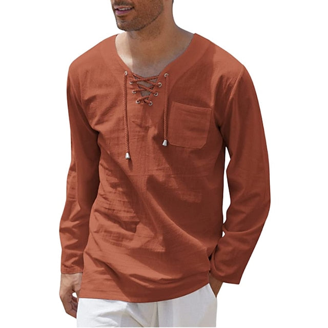 Linen Men's Casual Up Shirt Cotton Button