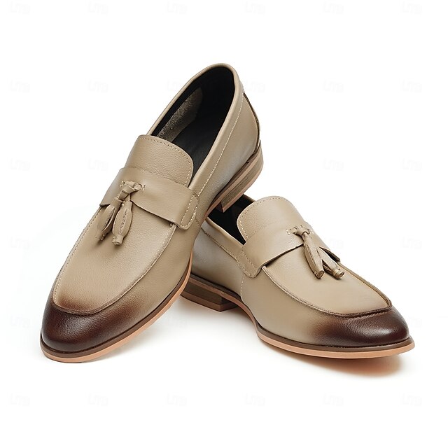 Leather Elegant Loafers Men's Tassel Genuine Slip-On -