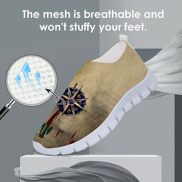 - Print Khaki Men's Compass Lightweight Flyknit Sneakers