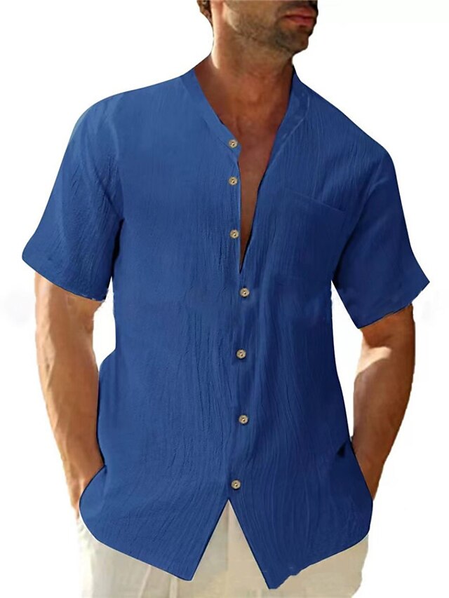 Men's Chinese White Cotton Linen Shirt Collar