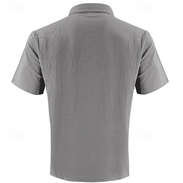 Casual Men's Cotton Shirt Linen Up Button