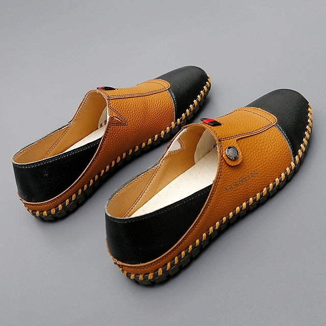 – Men's Leather Driving Loafers Slip-On Casual Two-Tone