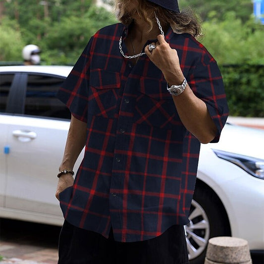 Beach Shirt Casual Summer Plaid Men's