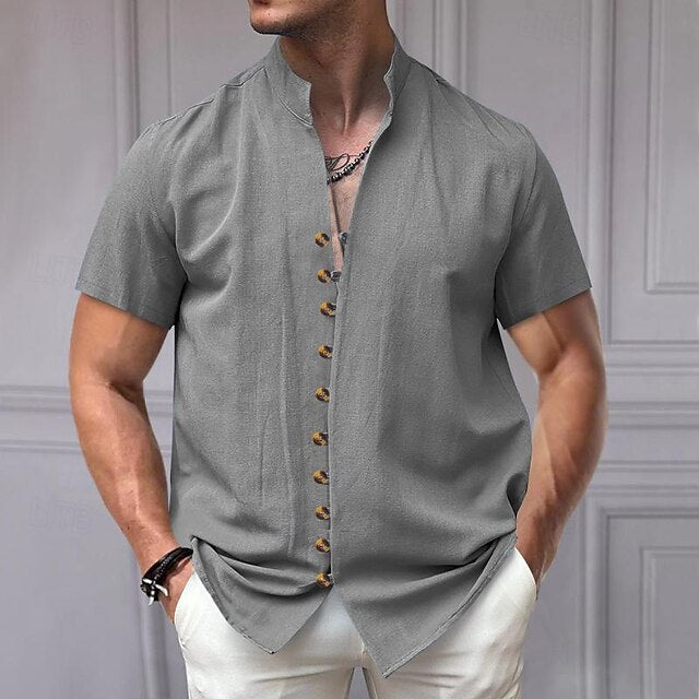 Mandarin Chinese Linen Men's Collar Shirt