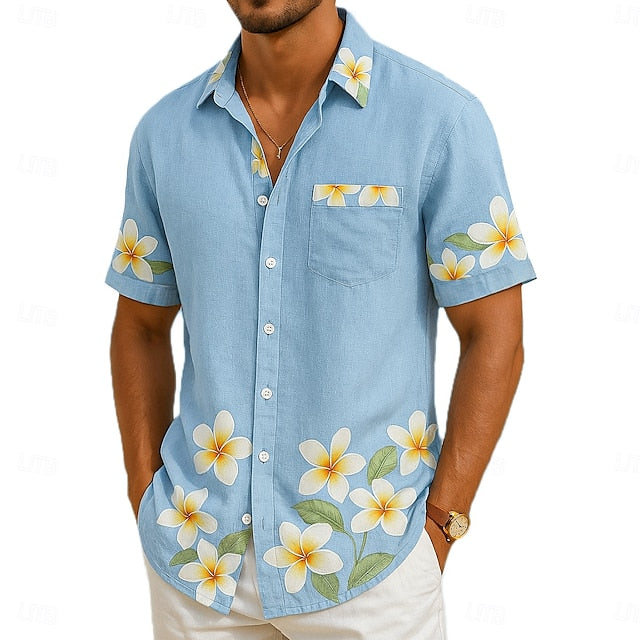 Summer Men's Button Linen Beach Hawaiian Shirt Wear