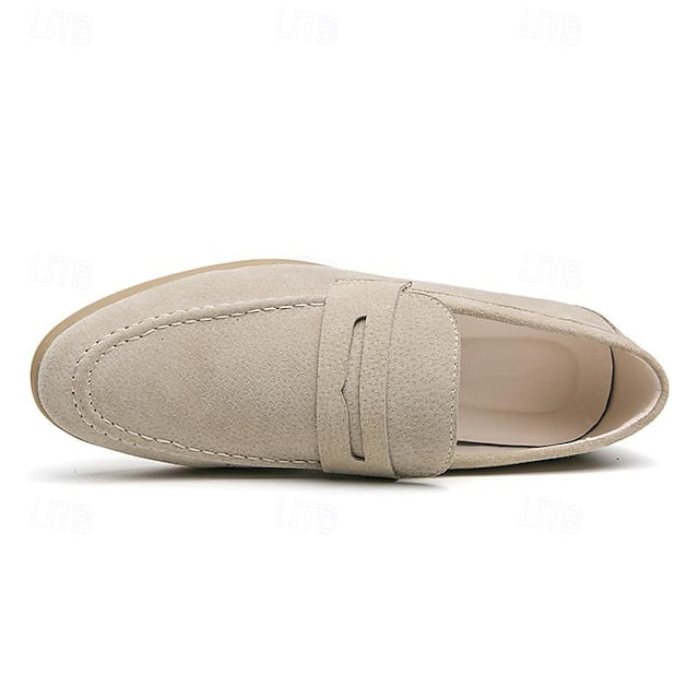 Loafers Slip-On Men's Comfortable Beige – Casual Suede