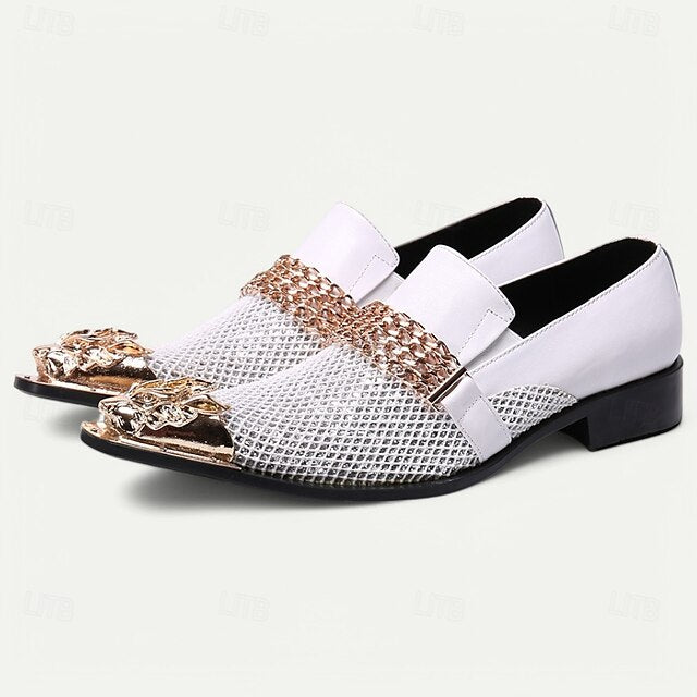 Loafers with Metallic Premium Men's Cowhide Slip-On White