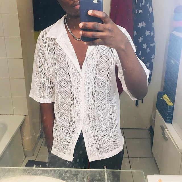 Casual Summer Button Men's Shirt Up Beach