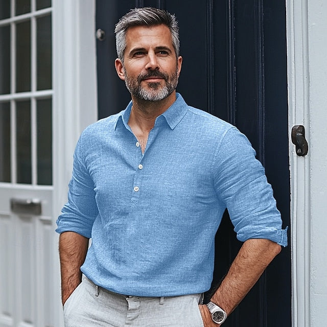 Plain Beach Wear Summer Linen Men's Shirt