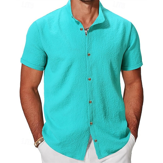 Shirt Button Summer Up Casual Men's Beach