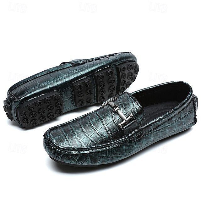 Pattern Leather Faux - Purple Crocodile Men's Loafers
