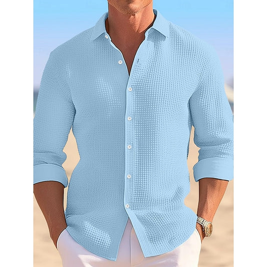 Waffle Shirt Men's Summer Up Button