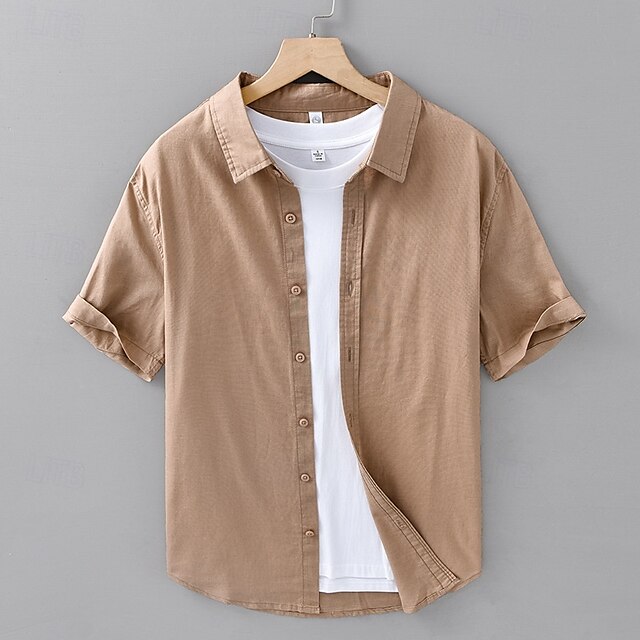 Shirt Button Up Men's Linen Casual Cotton