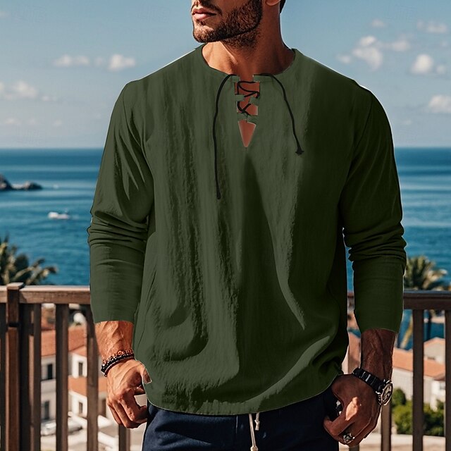 Cotton Linen Shirt Beach Plain Men's Summer