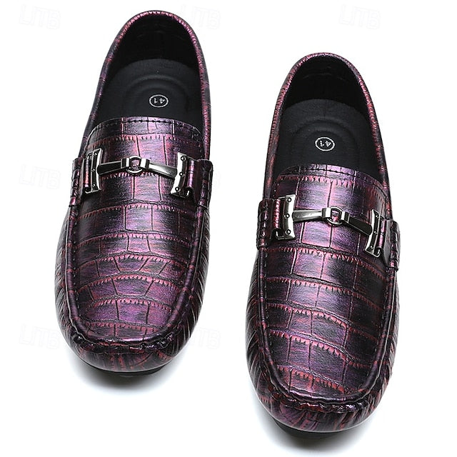 Pattern Leather Faux - Purple Crocodile Men's Loafers