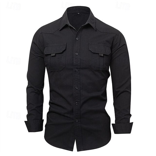 Up Button Summer Men's Black Shirt Casual
