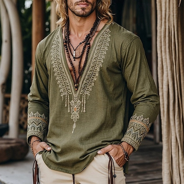 V Men's Tee Top Shirt Long T Sleeve