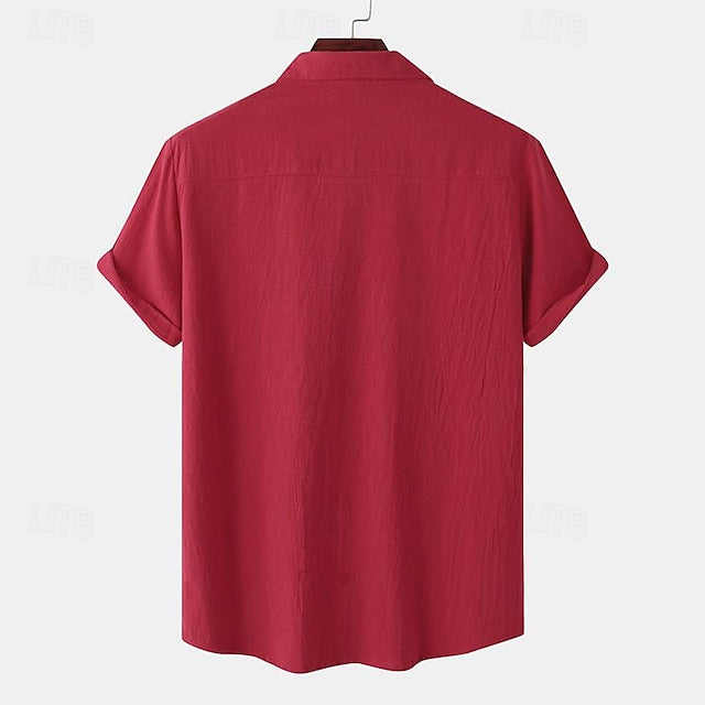 Shirt Wear Linen Beach Men's Up Button Summer