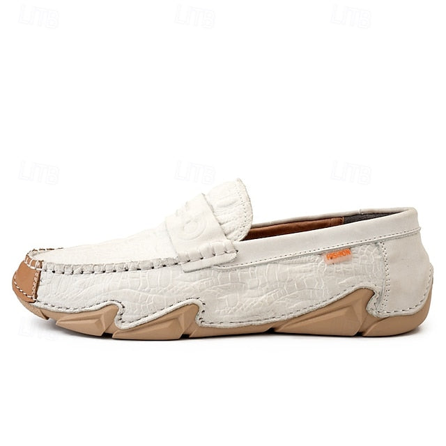 Leather Black with Loafers Faux Men's White Crocodile