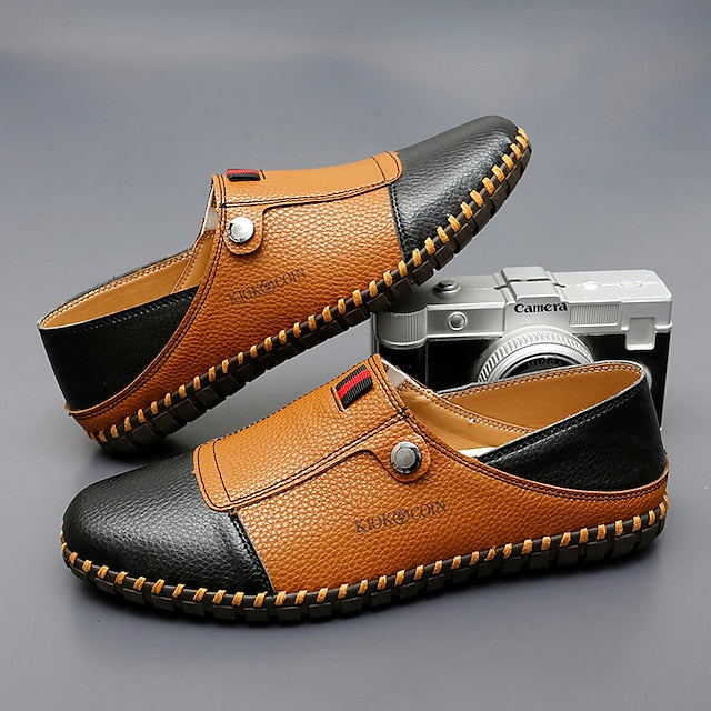 – Men's Leather Driving Loafers Slip-On Casual Two-Tone
