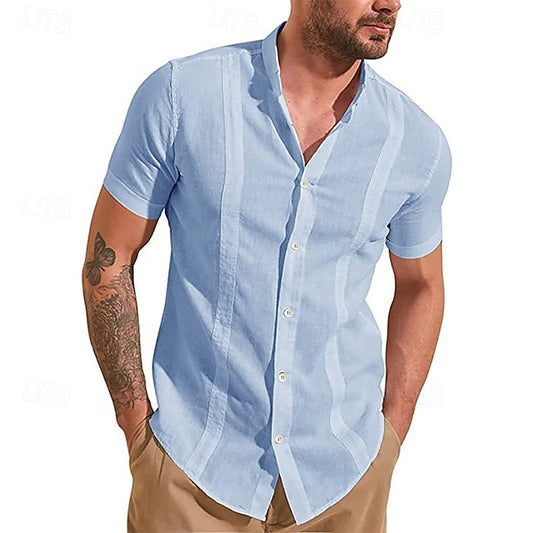 Shirt Summer Casual Men's Guayabera Up Button