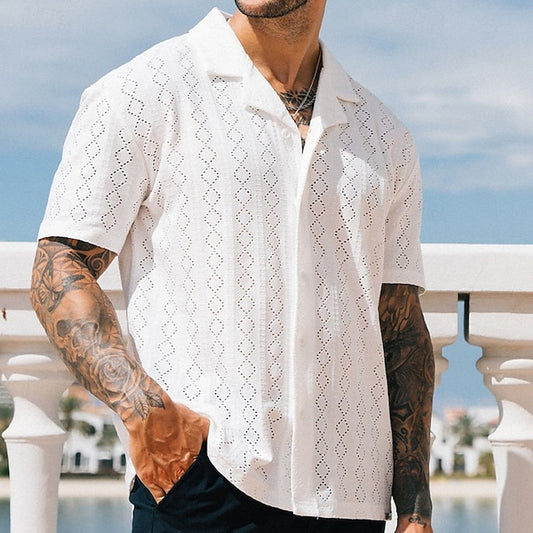 Men's Summer Black Button Up Shirt Casual