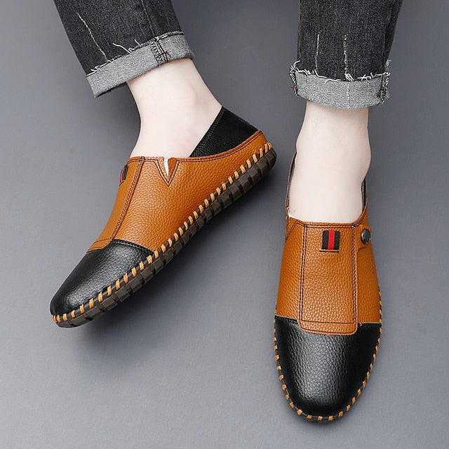 – Men's Leather Driving Loafers Slip-On Casual Two-Tone