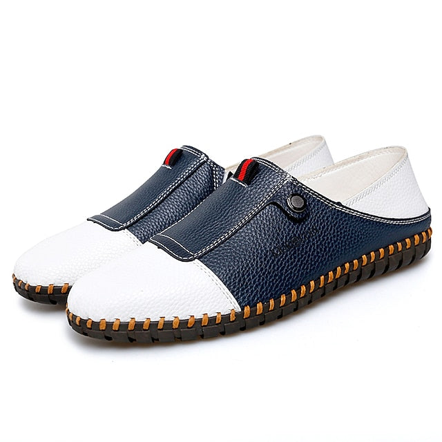 – Men's Leather Driving Loafers Slip-On Casual Two-Tone