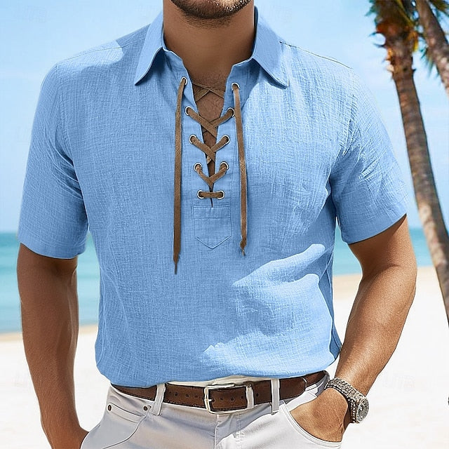 Beach Linen Shirt Summer Plain Men's