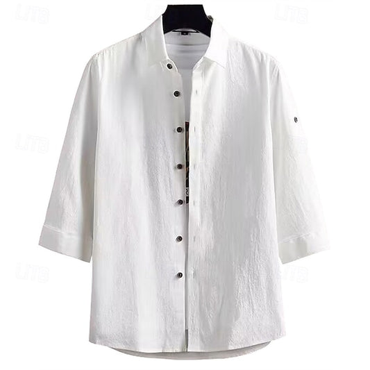 Casual Men's Button Shirt Cotton Linen Up