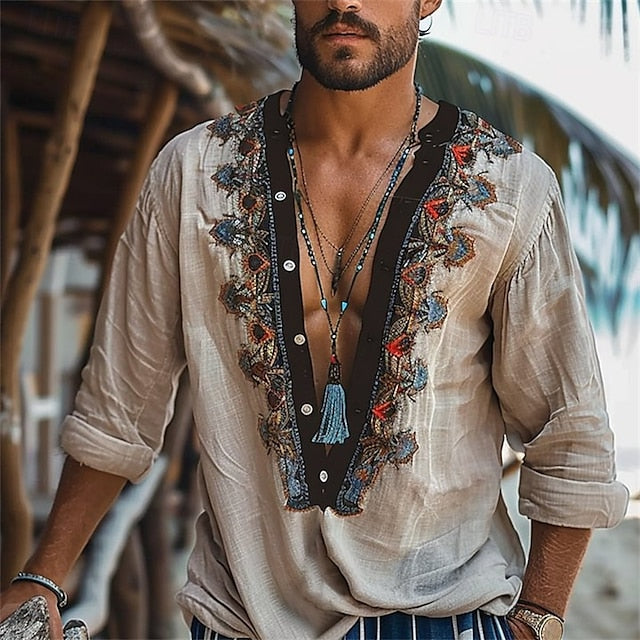 khaki Beach Shirt Men's Casual Summer